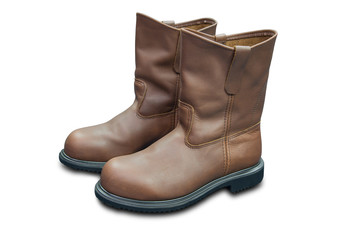 Brown working safety boots isolate on white background with clipping path.