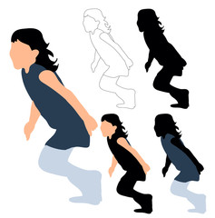 vector, isolated silhouette little girl running, sketch of child, flat style