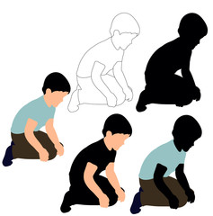 vector, isolated silhouette little boy playing, sketch of child, flat style