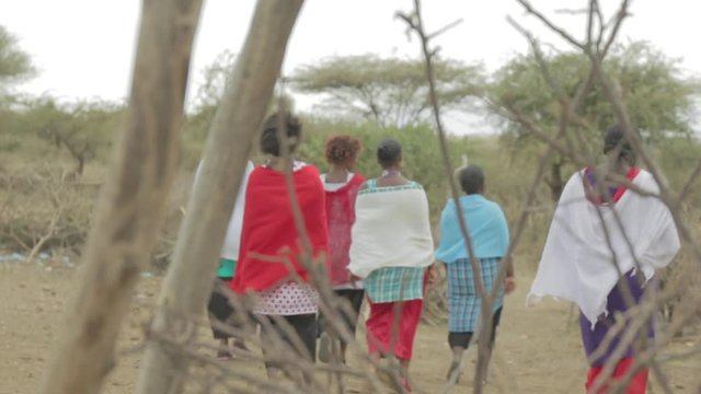 Masai woman walk into the bush.