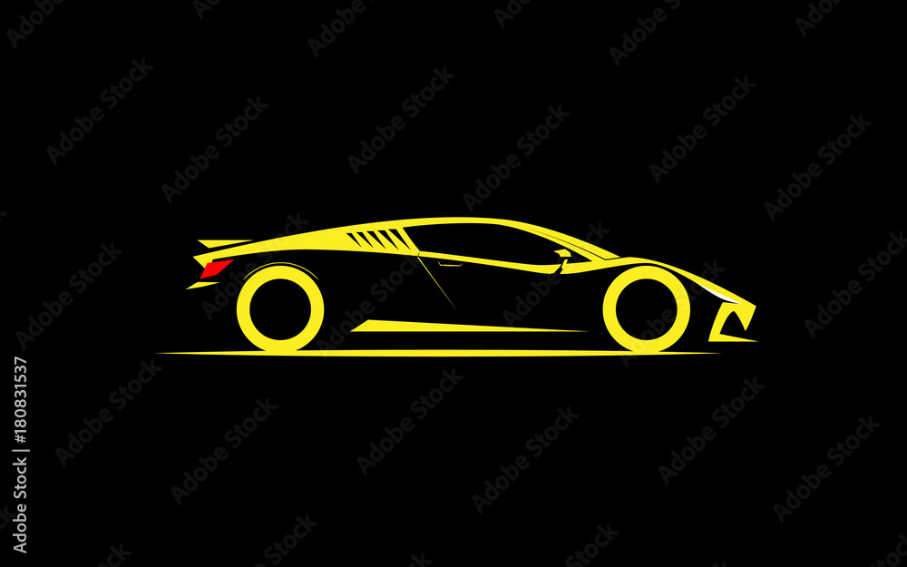 Poster stylized simple drawing sport super car coupe side view