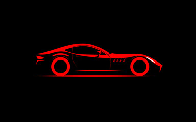 stylized simple drawing sport super car coupe side view 