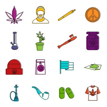 Rastafarian icons doodle set