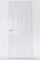Fototapeta premium White door on white wall with stainless door knob,Handle on white wood door,Close Up white door interior