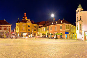 Fototapeta na wymiar Town of Ptuj historic main square panoramic evening view