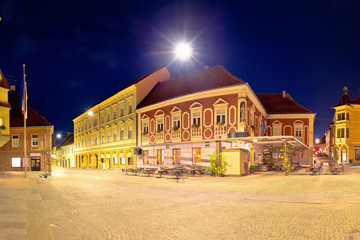 Fototapeta na wymiar Town of Ptuj historic main square panoramic evening view