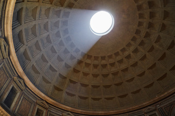 Interior of the dome of the Roman pantheon, the house of the gods