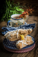 French pastry with pudding.