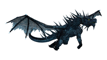 3D Rendering Black Dragon on White