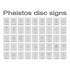 monochrome icons set with Phaistos disc signs for your design