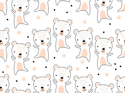 Seamless pattern with sweet funny bear for baby clothes and other uses vector background. Perfect for wallpapers, pattern fills, web page backgrounds, surface textures, textile