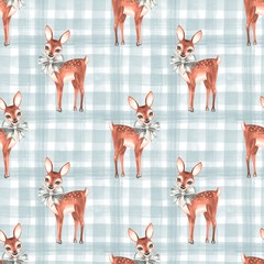 Watercolor pattern with fawns 3 