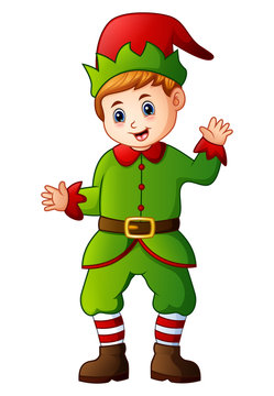 Cartoon christmas elf waving