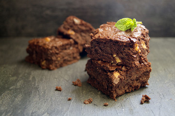 brownie on a dark background. selective focus