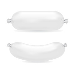 Realistic Sausage Package vector illustration. White mock up for branding.