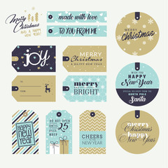 Set of Christmas and New Year gift tags. Flat design style vector illustration templates for winter sale, Christmas and New Year product presentation, marketing.