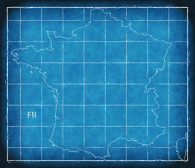 France map blue print artwork illustration silhouette