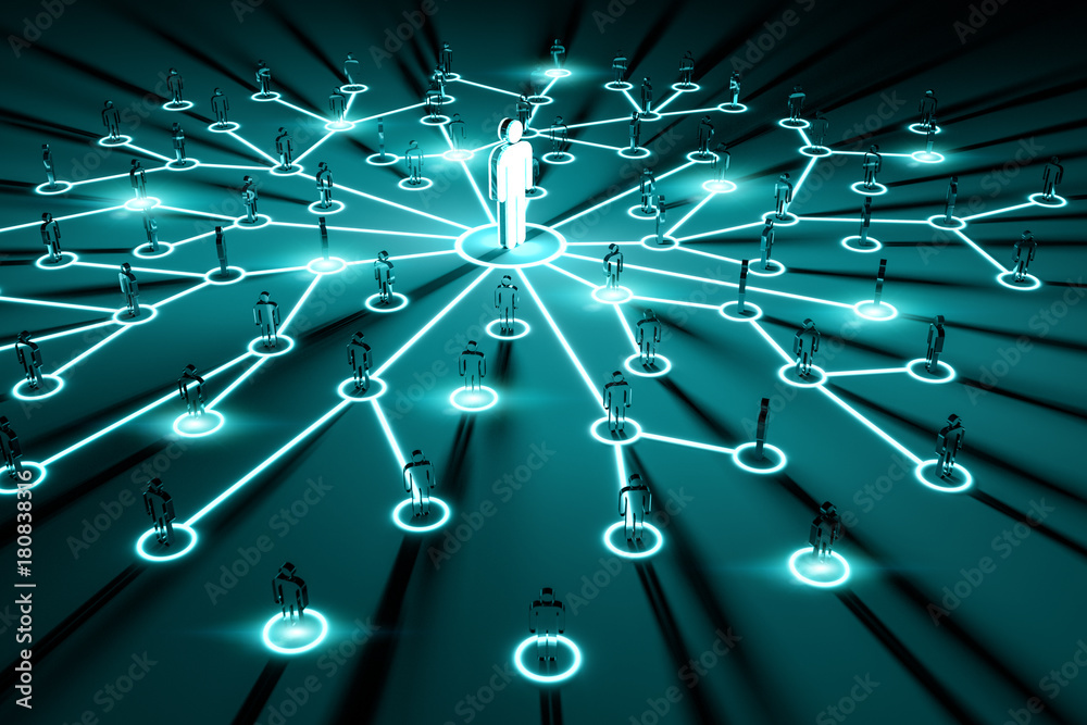 Poster leader connecting a group of people 3d rendering