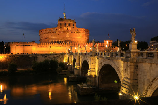 Castel St. Angelo and St. Angelo Bridge in Rome, Italy