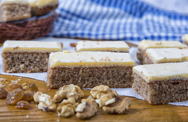 Freshly baked wulnuts cake with yolk topping
