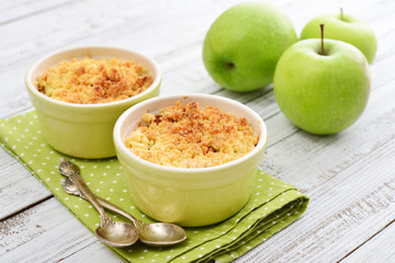 Apple crumble in small baking dish