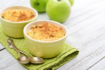 Apple crumble in small baking dish