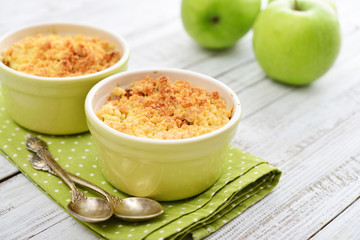 Apple crumble in small baking dish