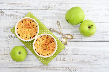 Apple crumble in small baking dish