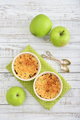 Apple crumble in small baking dish