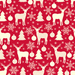 Red winter christmas seamless pattern. Vector background