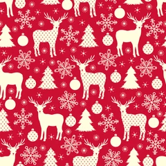Gordijnen Rode winter kerst naadloze patroon. Vector achtergrond © magicmary
