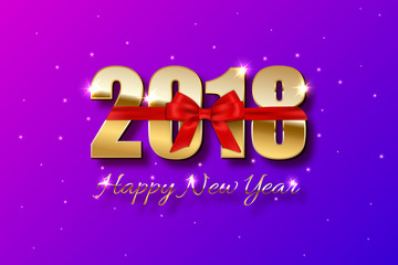 Fototapeta na wymiar 2018 golden sign and Happy New Year text on holiday background. Vector New Year postcard template.
