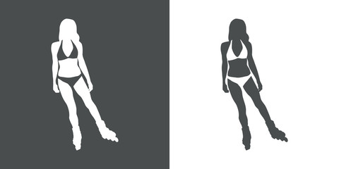 Icono plano silueta patinadora con bikini gris y blanco