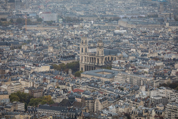 Naklejka premium Paris, France - November, 2017. Areal view of Paris with Eiffel tower in the distance