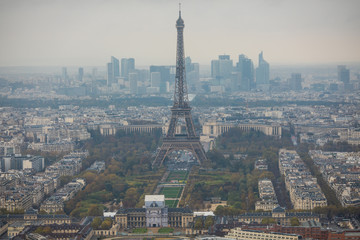 Paris, France - November, 2017. Areal view of Paris with Eiffel tower in the distance