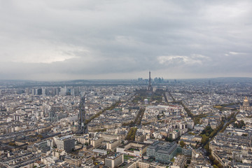 Obraz premium Paris, France - November, 2017. Areal view of Paris with Eiffel tower in the distance