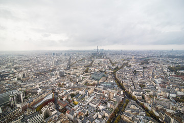 Paris, France - November, 2017. Areal view of Paris with Eiffel tower in the distance