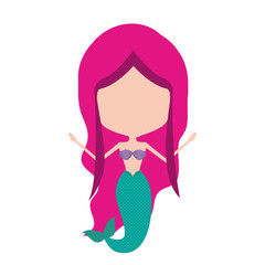 mermaid without face and magenta hair on white background