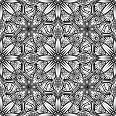 Vector seamless pattern mandala flower on a white background. Monochrome black and . Doodle lace . illustration. Round ornamental geometric doily tracery