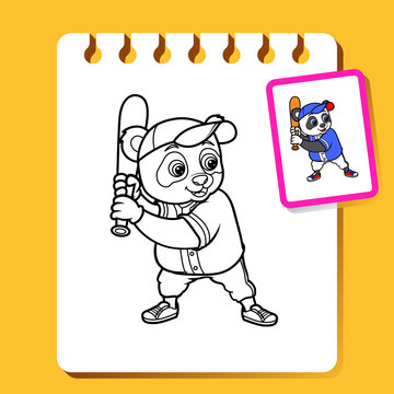 Coloring book, Panda ready hit the ball. Baseball sport