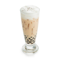 Iced milk tea with bubble frappucino isolated on white background