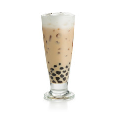 Iced milk tea with bubble frappucino isolated on white background