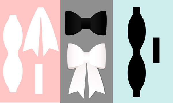 Woman's white bow template with tails. Man's black bow tie. Print and cut. Can be used for garlands, decorating invitations, banners, kids birthday, baby shower party and wedding. Groom and bride sign