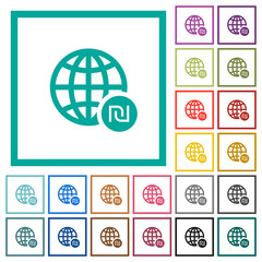 Online Shekel payment flat color icons with quadrant frames