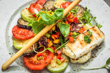 grilled vegetables, grilled suluguni cheese