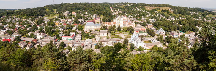 Fototapeta na wymiar Top aerial panoramic landscape of Kremenets city, Ukraine.