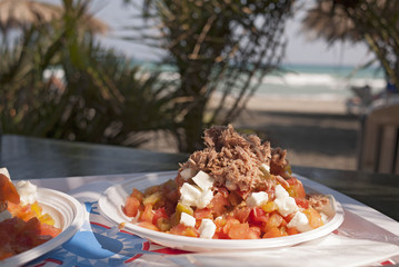 Otranto, Italy - September 07, 2012 : Frisella with tomato and tuna