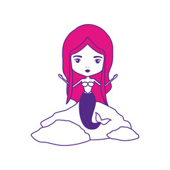 mermaid in a rock with magenta long hair on color sections silhouette