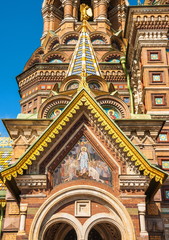 Fototapeta na wymiar Fragment of the Church of the Savior on the Blood (Resurrection of Christ) in St. Petersburg
