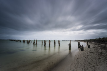 Old Pier on Cloudy Day Landscape